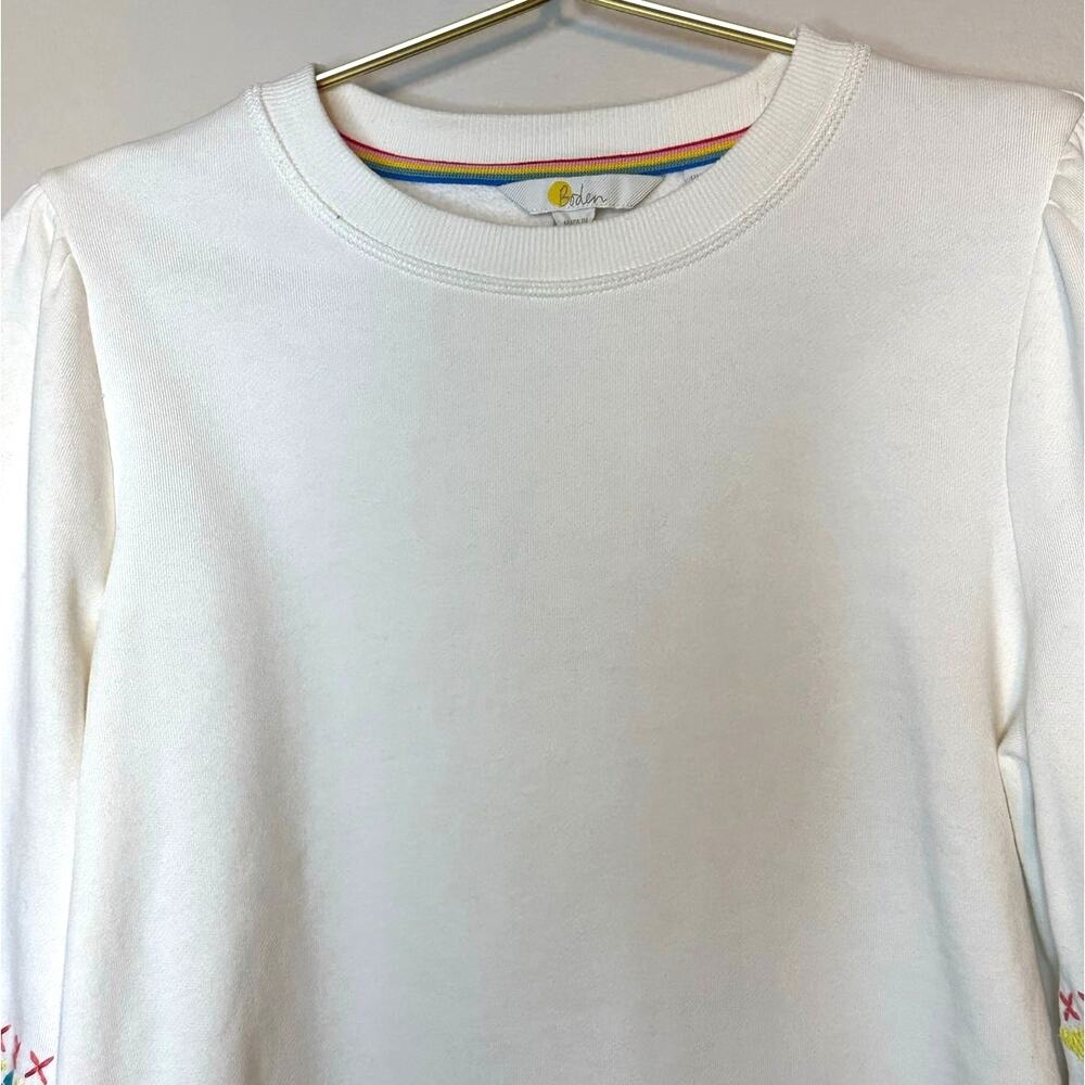 Boden Cream Embroidered Sleeve Sweatshirt Size 8 - Picture 4 of 10